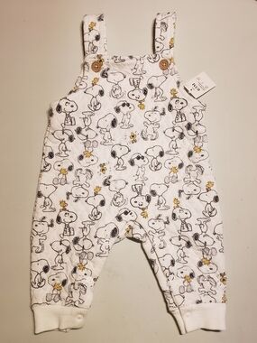 White Snoopy & Woodstock Cotton Baby Overalls